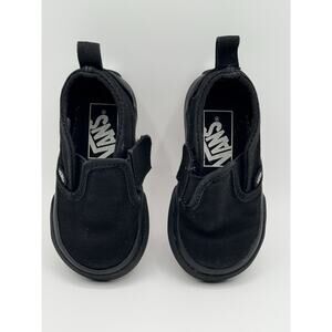 VANS CLASSIC SLIP-ON V SHOE TODDLER BOY GIRL SIZE 4.5 ALL BLACK VANS HOOK & LOOP